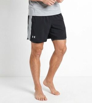 Under Armour Mens 2XL Launch Running Shorts Black Grey HeatGear Lined 9" Inseam